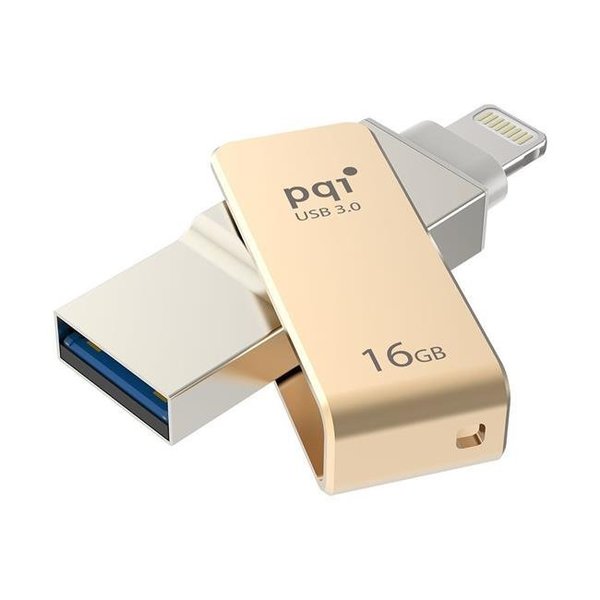 Pqi PQI 6I04-016GR2001 iConnect Mini Apple MFi 16 GB Mobile Flash Drive with Lightning Connector for iPhones; iPads; iPod; Mac & PC USB 3.0 - Gold 6I04-016GR2001